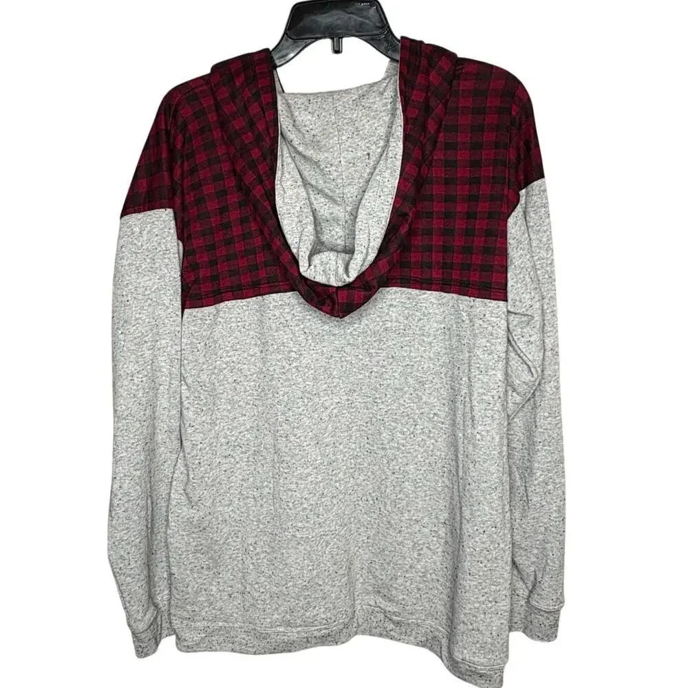 Maurices Gray Red & Black Plaid Soft Cozy Pullover Hoodie Size Plus 14W 0 New - Picture 4 of 13